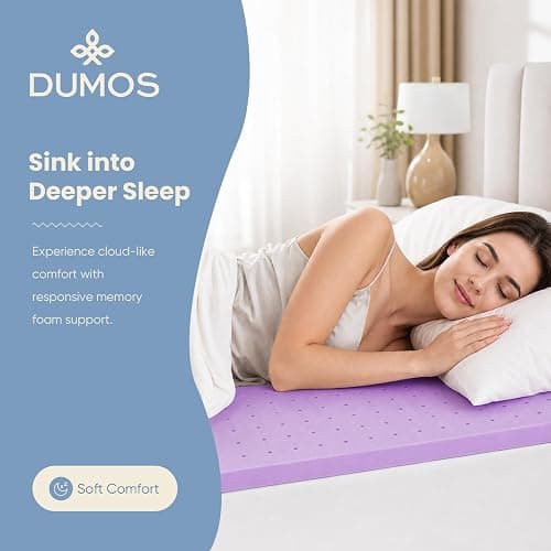 DUMOS 2 Inch Full Mattress Topper Cooling Gel Ventilated Memory Foam | Soft Pressure Relief Mattress Pad, Breathable Bed Topper for Bedroom, RV, and Sofa, CertiPUR-US Certified, Purple thumbnail 3