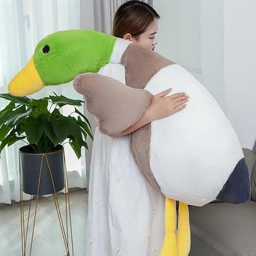 Pasrdqoyp Mallard Duck Plush,Mallard Duck Stuffed Animals, Soft Furry Duck Stuffed Animal Pillow,Huge Duck Plush Hugging Pillow Gifts for Every Age (62.9in) - Image 1