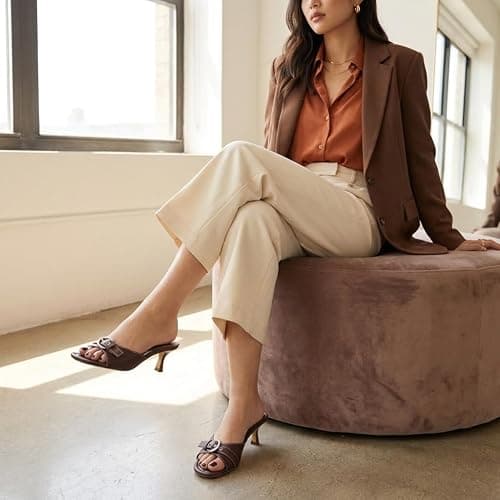 CUSHIONAIRE Belle Kitten Heels for Women with Buckle Accent, Comfortable Mule Dressy Womens Sandals thumbnail 5