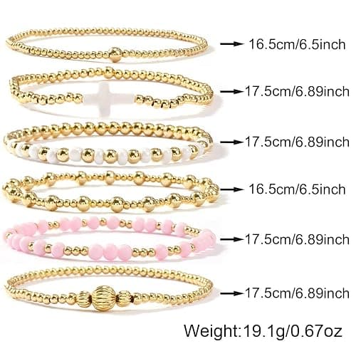SHINUS BOHO 14K Gold Pearl Beaded Cross Bracelets Stack Set for Women,Stretch Boho Colorful Christian Beads Ball Jewelry Trendy Gift thumbnail 6