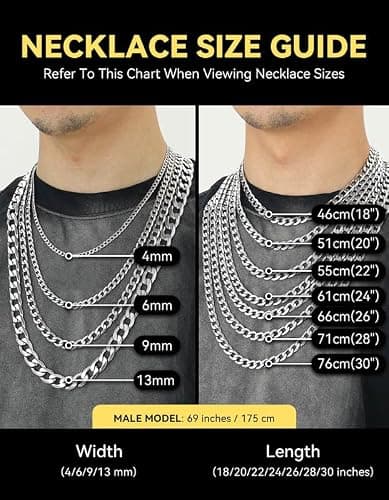 ChainsHouse Stainless Steel Cuban Link Chain Necklace for Men Women, Black/14K Gold Plated Flat Cuban Chain, 4mm/6mm/9mm/13mm Width Hip Hop Jewelry Mens Cuban Chain, 14"-30" Length-with Gift Box thumbnail 6