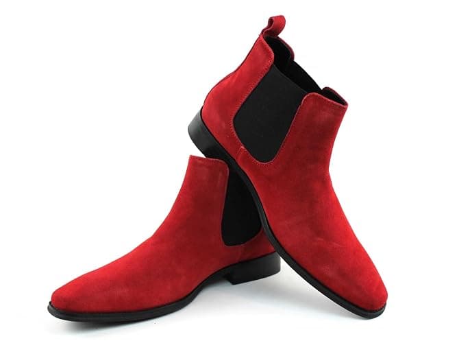 AZAR MAN Men's Chelsea Boots Genuine Leather Suede Dress Almond Toe - 10 - Red Suede thumbnail 4