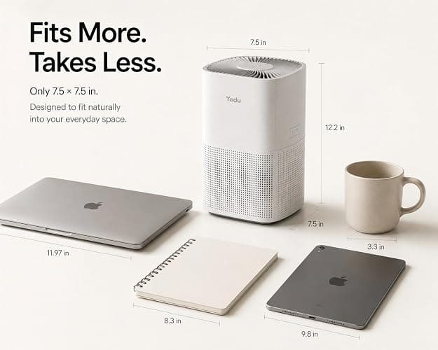 YADU Air Purifier for Dorm Room Bedroom | True H13 HEPA, 22dB Quiet, Smart App Control, 3-Stage Filter, Covers UP to 536 sq.ft, White thumbnail 3