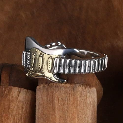 Rock Music Guitar Open Band Ring for Men Women Punk Gothic Statement Adjustable Extendable Knuckle Middle Finger Bands Fashion Hip Hop Biker Jewelry for Dad Comfort Fit thumbnail 4