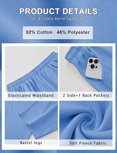 Waitfairy Barrel Sweatpants Women Baggy - 29" Inseam Drawstring Curved Wide Leg Sweatpants Women Lounge Gym Sweats Joggers thumbnail 7
