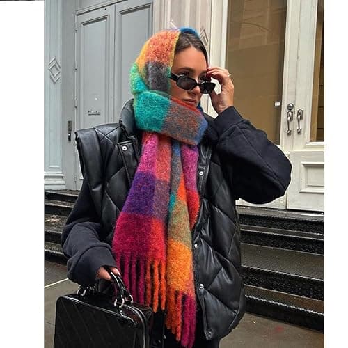 OUNIYA Large Chunky Plaid Scarf Winter Women Oversized Blanket Scarves Colorful Big Cashmere Thick Warm Shawl thumbnail 4