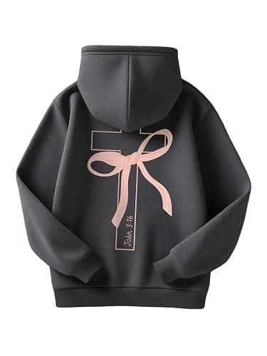 SOLY HUX Girl's Graphic Hoodies Bow Cute Sweatshirts Long Sleeve Hooded Pullover Tops Preppy Clothes thumbnail 2