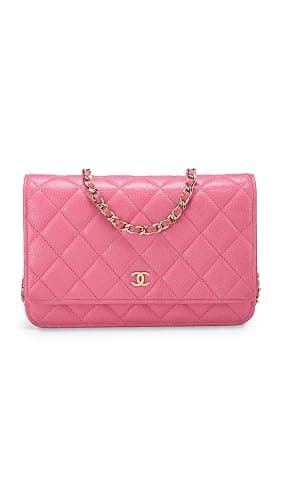 Chanel Women's Pre-Loved Pink Lambskin Classic Quilted Wallet On Chain, Red, One size - Image 1