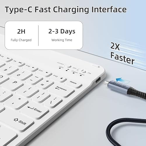 KVTVOU Case With Keyboard for iPad 9th / 8th / 7th Generation 2021/2020/2019 10.2 Inch, Soft TPU Case with Pencil Holder, Magnetic Detachable Bluetooth English Keyboard for iPad 9/8/7, White Ice thumbnail 6