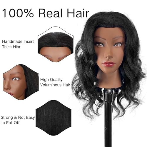 16" MQHIHI Mannequin Head Human Hair, 100% Real Hair Cosmetology Manikin Doll Head for Hairdresser Practice Braiding with Free Clamp Holder and Tools (16 Inch) thumbnail 2