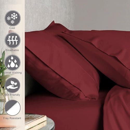 Pizuna Pure 100% Cotton Pillow Cases Queen Size Set of 2 Rio Red, Luxurious 400 Thread Count Long Staple Cotton Sateen with Envelope Closure (Combed Rio Red Cotton Pillow Cases Queen) thumbnail 2