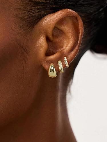BBV 3 Pairs Gold Earrings for Women Dainty Small Gold Earring Set 14K Gold Hoop Earrings Cute Cz Hoop Flat Back Earrings Trendy Earring Gold Jewelry Set Gift thumbnail 4