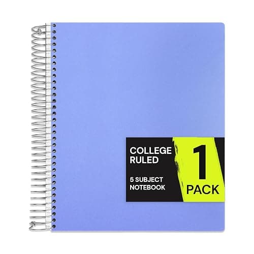 ONAVIA 5 Subject Spiral Notebook College Ruled, 400 Pages, Cornflower | 200 Sheets, 9 x 11 in, 6 Pack Waterproof Plastic Cover, Durable, School Notebooks, Classroom, Teachers - Image 1