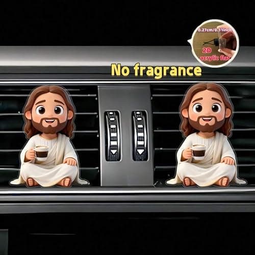 Cute Cartoon Jesus Coffee Car Air Vent Clip Acrylic Auto Decor for Women Reusable DIY Scent Diffuser Accessory Religious Car Ornament Gift (White) thumbnail 8