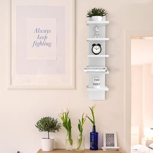 Bloddream 5 Tier Wall Shelves White, Vertical Column Shelf Floating Storage Home Decor Organizer Tall Tower Design Utility Shelving Bedroom Living Room, 30.7, 31 thumbnail 6