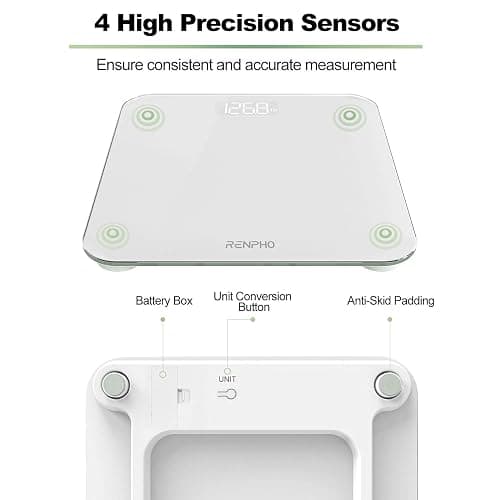 RENPHO Digital Bathroom Scales Weighing Scale with High Precision Sensors Body Weight Scale (Stone/lb/kg) - White, Core 1S thumbnail 4