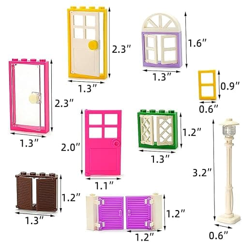 110 Pieces Doors,Windows,Fencesand Light for MOC Creative Building BlockToys Set Street House Decoration Compatible with Classic Brick for Kids Age 6 8 10 12 Years thumbnail 3