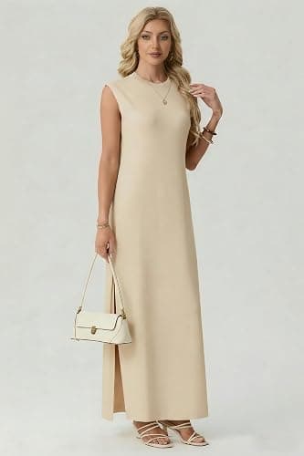 GRECERELLE Women's 2026 Summer Fall Round Neck Anti-Pilling Shift Sweater Maxi Dress with Pockets for Business Casual thumbnail 4