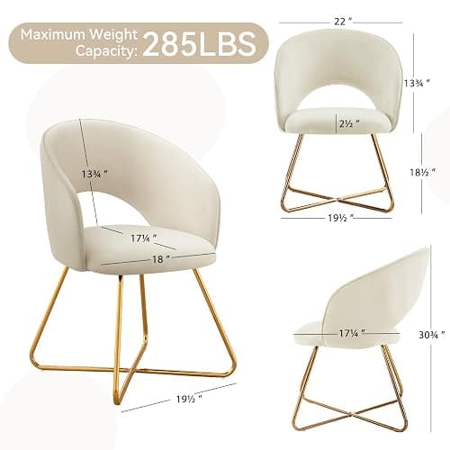 Furniliving Velvet Vanity Chair with Curved Back, Upholstered Barrel Desk Chair with Gold Legs, Mid Century Modern Accent Chair for Living Room, Dressing Room, Bedroom, Khaki thumbnail 2