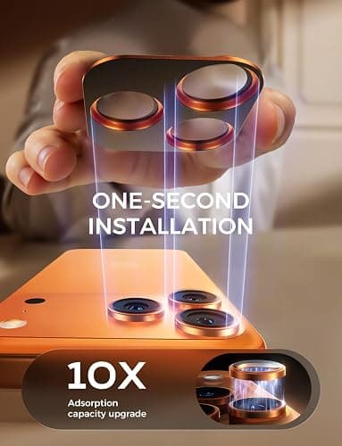 MAGIC JOHN for iPhone 17 Pro Max Camera Lens Protector 6.9'', HD Clear, Magnetic Tempered-Glass Lens Film, Ultra-Tough, Anti-Scratch, Case Friendly, 2 Pack, Orange thumbnail 2