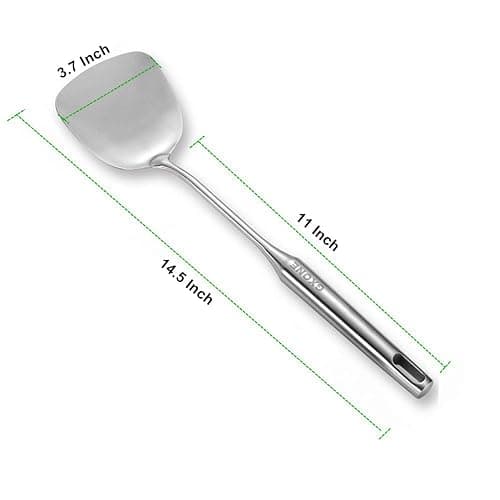 Wok Spatula Stainless Steel, Wide Metal Spatula with Hollow Long Handle Wok Utensils,Silver/14.7Inch thumbnail 3