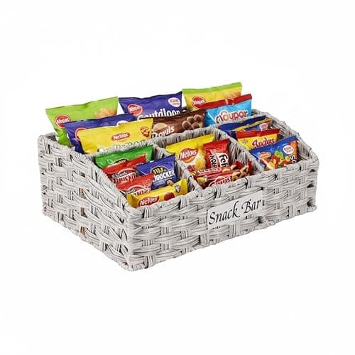 Mowhut Snack Containers for Countertop, 3 Compartments Snack Basket, Candy Display Rack, Kitchen Pantry Snacks Bar Organizer and Storage, Gray - Image 1