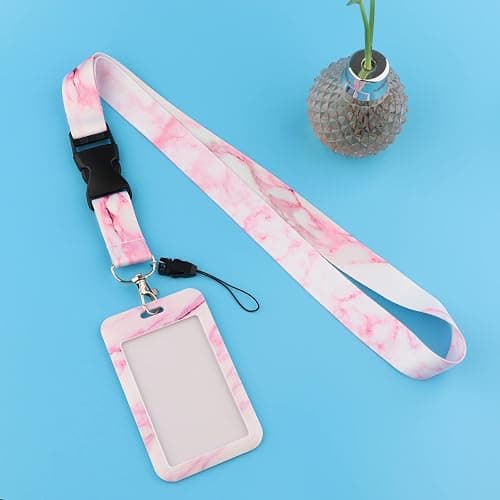 Pink ID Lanyard Badge Holder Cute Keychain for Women Girls Teachers for ID Badge Breakaway Aesthetic Marble Lanyard for Keys School ID Holder thumbnail 3