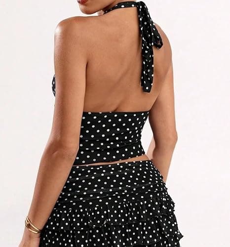 Women's Y2K Mesh Halter Top Sexy V Neck Backless Open Back Leopard Cheetah Print Polka Dot Going Out Tops for Women thumbnail 4