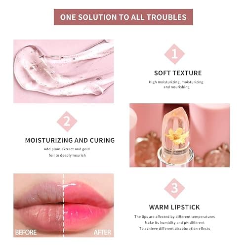 6 Pcs/Set Flower Jelly Lipstick Set Temperature Change Moisturizer Long Lasting Nutritious Balm Magic Color Change Lip Gloss (Color Changing Lipstick Set B) thumbnail 4