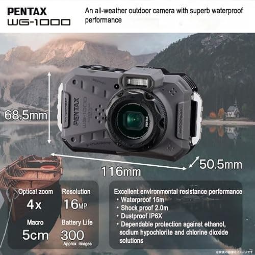 PENTAX WG-1000 Olive Waterproof Digital Compact Camera, Designed for Casual Outdoor and Underwater Photography, Waterproof to a Depth of 15 Meters, for up to one Hour of Continuous Operation thumbnail 4
