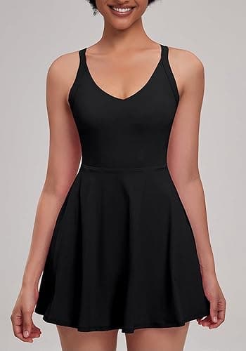 gofiep Womens Tennis Golf Dress with Open-Back Waistband Shorts Pockets Workout Athletic Dresses - X-Large - Black/Eazy Peazy thumbnail 3
