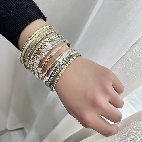 RINTOLER 16Pcs Gold Bangle Bracelets for Women - Multi Layer Stackable Textured Bracelets Boho Jewelrys Set. thumbnail 3