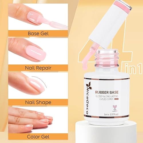 Nicedeco Rubber Base Gel Polish for Nails, Hema Free, Cruelty Free, Vegan, 12 Pcs Rubber Gel Nail Strengthener Nude Pink Nail Polish Kit 2 thumbnail 2