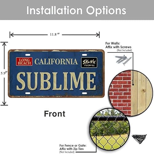 Sublime Poster Vintage Metal Tin Sign Sublime California Sign Funny Street Signs Long Beach California Sublime Poster 90s Posters Hippie Room Decor For Home Cafe Bar Pub, Car Vehicle License Plate Souvenir Wall Decor thumbnail 3