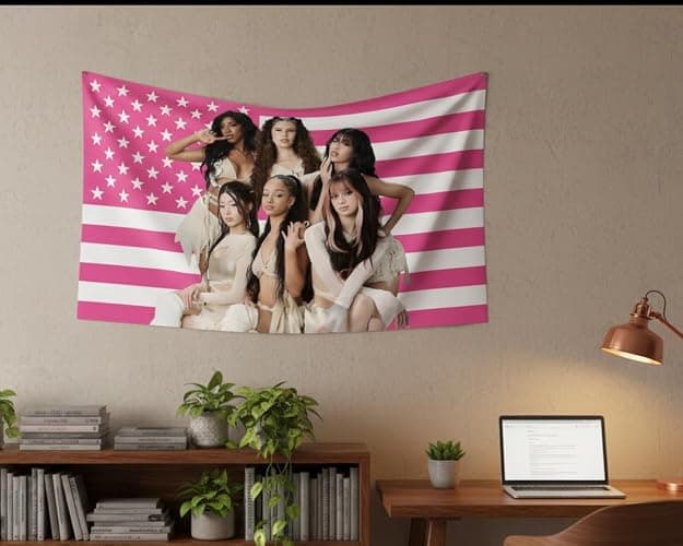 WENWELL Katseye Pink American Flag Tapestry, 3x5 FT Polyester Wall Hanging with Brass Grommets, Single-Side Print for Bedroom Studio Decor thumbnail 7