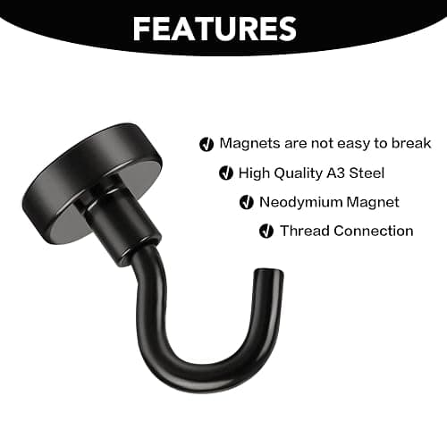E BAVITE Black Magnetic Hooks, 30LB Strong Neodymium Magnet Hook for Cruise, Grill, Towel, Indoor Hanging, Kitchen, Workplace, Office and Garage - 6 Pack thumbnail 7