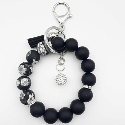 Unpafcxddyig Silicone Bead Keychain Bracelet Women Wristlet Key Ring Bangle Chains with Tassel thumbnail 3