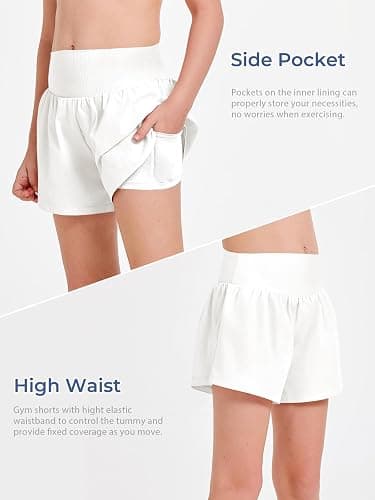 Haloumoning Girls Athletic Shorts Kids Qucik Dry High Waisted 2 in 1 Running Biker Shorts with Pockets 5-14 Years thumbnail 4