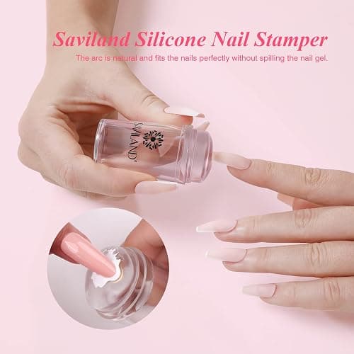 Saviland French Manicure Kit: French Tip Nail Stamp with White Gel Nail Polish Set, Jelly Silicone Nail Stamper Nail Stamper Kit for French Nails Home DIY Nail Salon - 1B-2White thumbnail 5