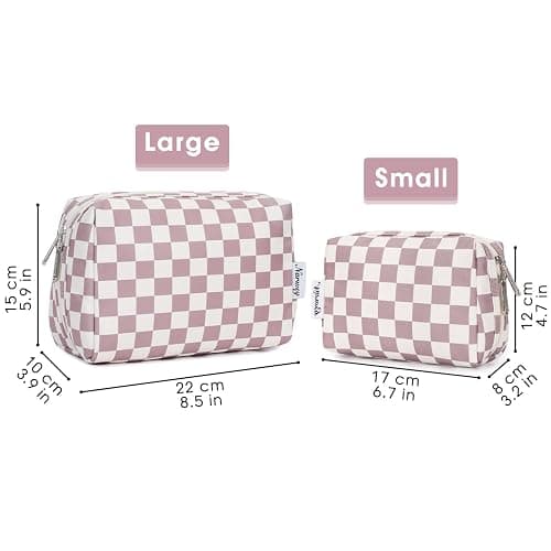 Narwey Checkered Makeup Bag Pink Travel Cosmetic Bag Organizer Toiletry Bag Make Up Bags with Compartments for Women Girls (Large, Dusty Rose Checkerboard) thumbnail 6