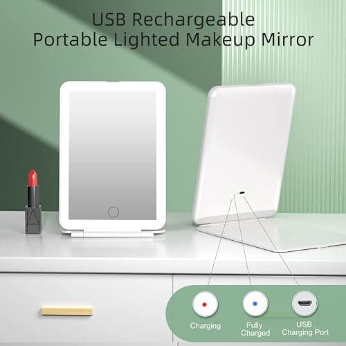 FUNTOUCH Rechargeable Travel Makeup Vanity Mirror with 72 LED Lights, Portable Lighted Beauty Mirror, 3 Lighting Modes, Dimmable Touch Screen, Tabletop Folding Cosmetic Mirror with Storage Bag thumbnail 2