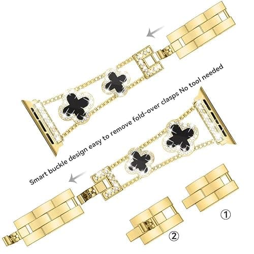 Musk-MSKR Diamond Metal Bands Add Sparkle to Your Watch For Apple Watch Series 11/10/9/8/7/6/5/4/3/2/SE/Ultra Clover Simple and Stylish Compatible with 38mm40mm41mm42mm44mm45mm 46mm49mm Women's Wear thumbnail 5