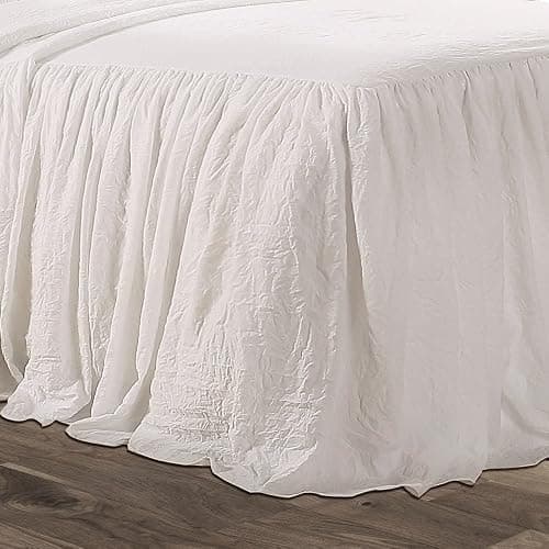 Lush Decor Ruffle Skirt Bedspread Set - 3 Piece Luxurious Farmhouse Bedding Set - Elegant, Charming Ruffle Detail - Timeless Style & Classic Design - Soft and Lightweight - King, White - White - King thumbnail 4