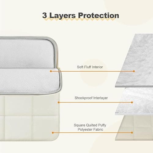HSUWQLK Laptop Case 13.3 inch,13-13.3 inch Puffy Laptop Sleeve Compatible with MacBook Neo/Air 13 13.6/Pro 13/Pro 14,HP Dell ASUS Lenovo,Twelve Square Quilted Bag with Vertical&Horizontal Pockets,Sand thumbnail 3