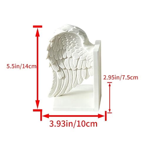 GdTenyuanHeki White Angel Wings Bookends, Artistic 3D Printed Book Stopper, Decorative Bookends for Home Office Desk, Bookshelf Organizer & Display, Stylish Room Decoration Gift thumbnail 2