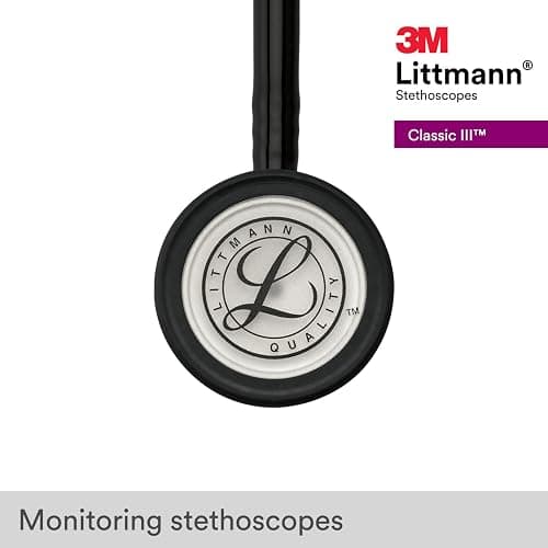 3M Littmann Classic III Monitoring Stethoscope, 5620, More Than 2X as Loud, Weighs Less, Stainless Steel Chestpiece, 27" Black Tube thumbnail 7