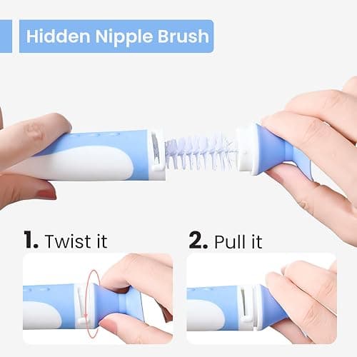 Ariseno 5-in-1 Baby Bottle Cleaner Set, Including Nylon & Silicone Bottle Brush, Cap, Straw & Nipple Brushes, BPA-Free (Grey) thumbnail 4
