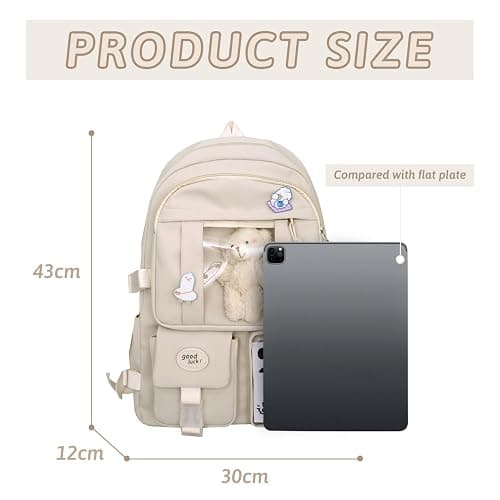 EVEOUT Cute Kawaii Nylon School Backpack for Girls, Large Capacity Multi-Pocket Casual Student Bookbag, Lightweight Travel Daypack for School & Outdoor Use thumbnail 3