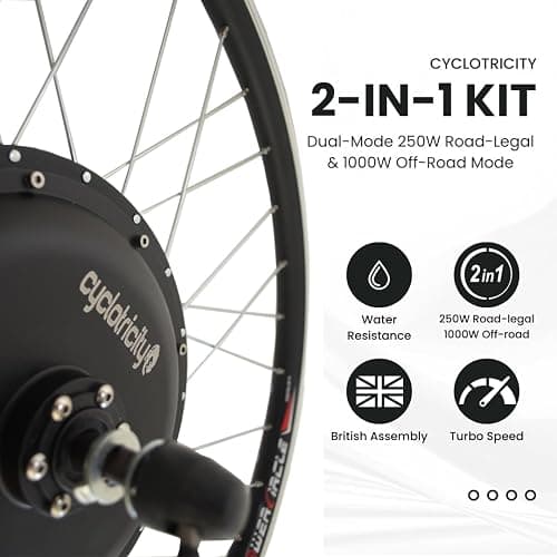 Cyclotricity 2-in-1 48V 1000W Rear Wheel Electric Bike Conversion Kit | Dual-Mode 250W Road-Legal / 1000W Off-Road | Sealed Connectors | 26" 27.5" 28" 29er 700C thumbnail 2