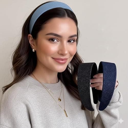 Huachi Headbands for Women Non Slip Trendy Denim Headbands for Women’s Hair 1 inch Wide Cute Headband for Girls, Vintage Head Bands Elastic Hair Bands Fashion Accessories for Women 4PCS thumbnail 2